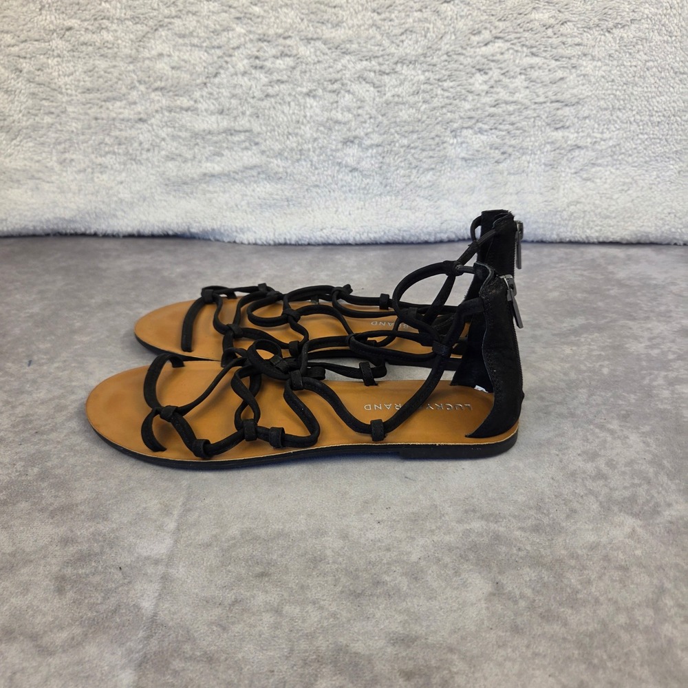 Lucky Brand Anisha Black Strappy Gladiator Flat Sandals Womens 9M/40 Rear Zip